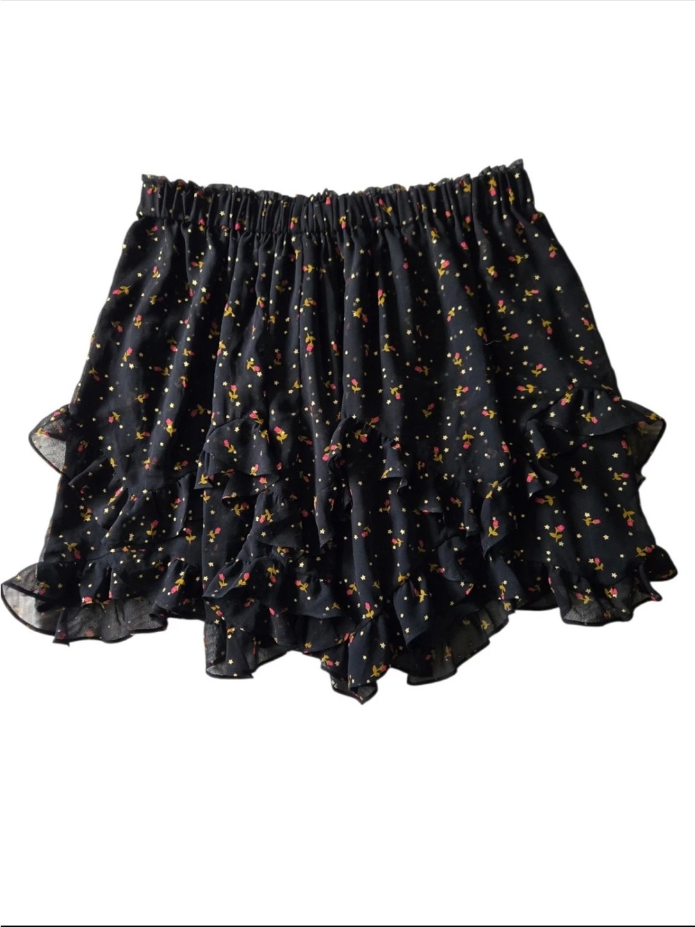 For Love & Lemons Black Floral Rose Print flirty ruffle Skirt